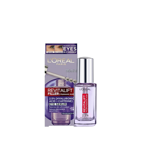 سيروم عيون مركز بتركيبة غنية بالـ حمض الهيالورونيك النقي + الكافيين، من ريفيتال - 20 مل /REVITALIFT FILLER EYE SERUM 20ML